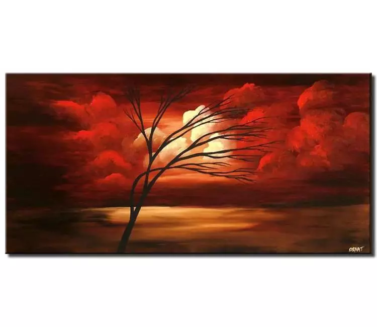 landscape paintings - modern landscape painting on canvas original tree painting red stormy clouds art