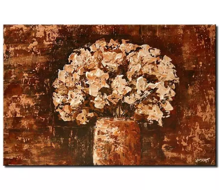 floral painting - modern flowers in vase painting on canvas original textured rust brown abstract flowers art