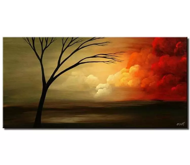 landscape paintings - modern abstract landscape painting on canvas large tree painting in red green gold colors