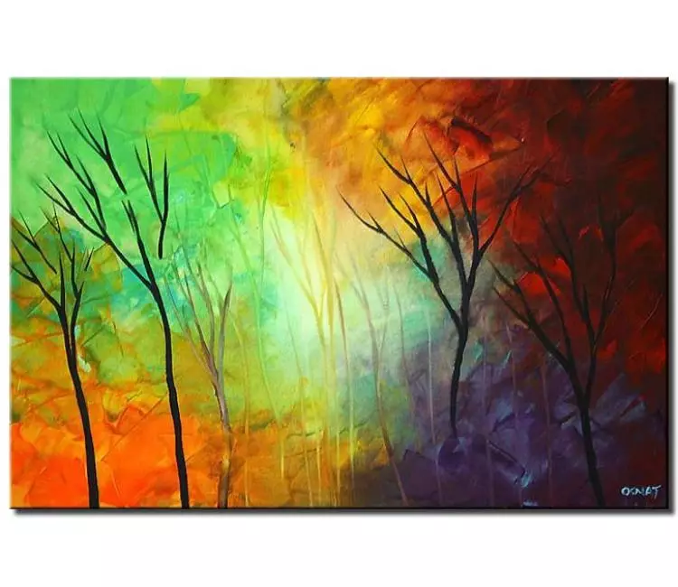 landscape paintings - colorful abstract forest trees painting on canvas modern acrylic wall art