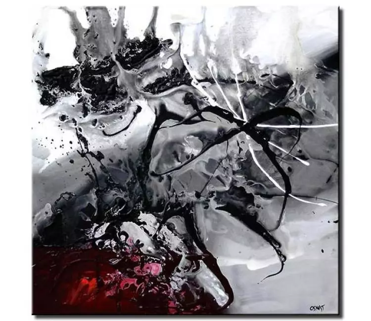 abstract painting - square abstract painting on canvas minimalist modern black white red wall art