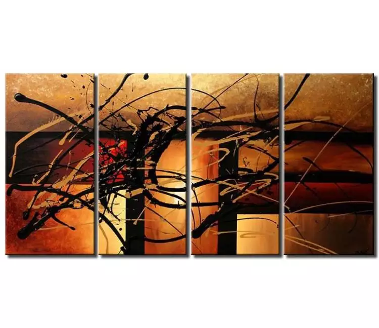 abstract painting - big earth tone colors abstract art on multi panel canvas modern textured living room hotel art