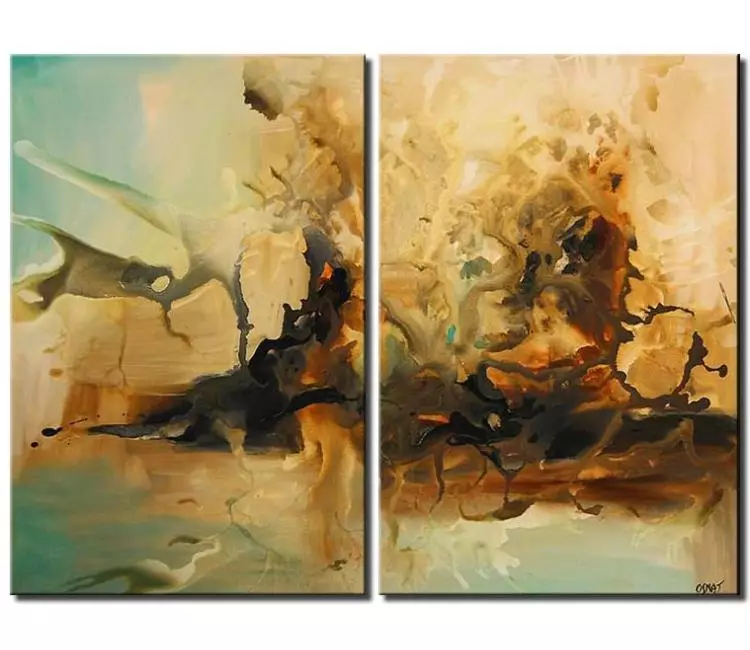 fluid painting - diptych modern abstract painting on canvas modern neutral wall art