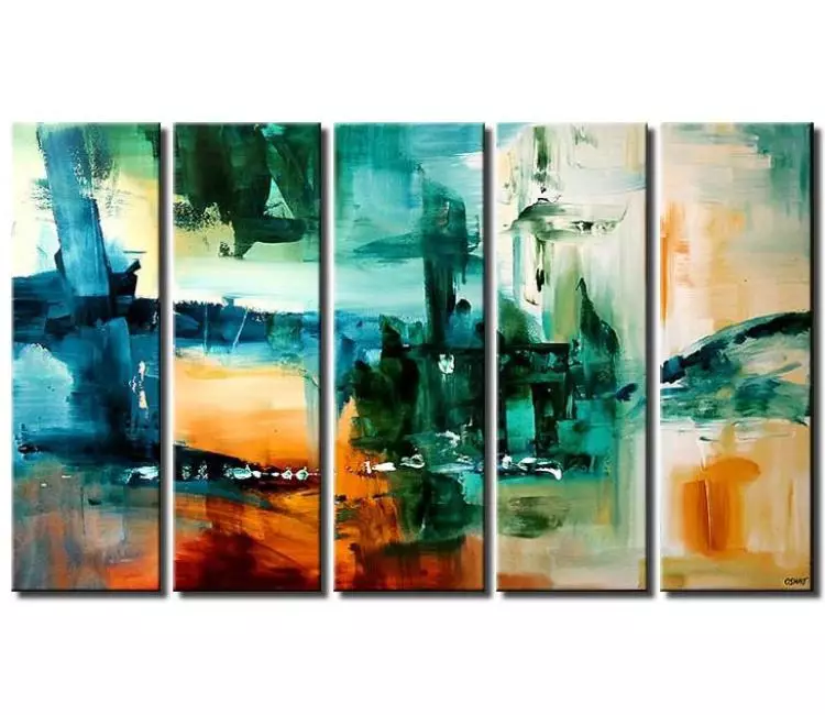 abstract painting - big abstract wall art on multi panel large canvas modern living room teal orange wall art