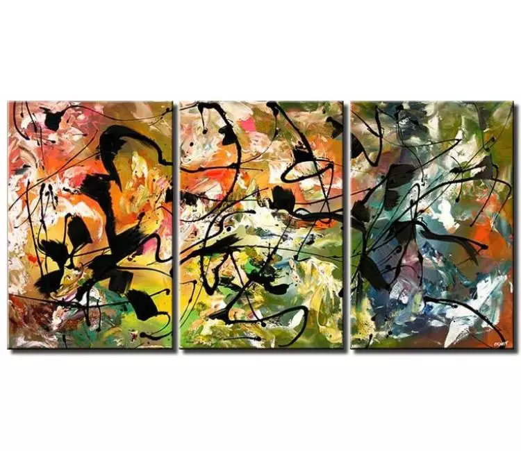 abstract painting - triptych colorful large abstract painting on canvas modern living room wall art