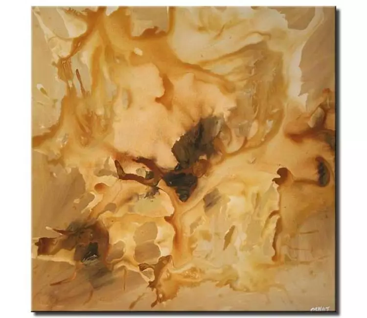 fluid painting - square neutral abstract painting on canvas original modern beige wall art for living room