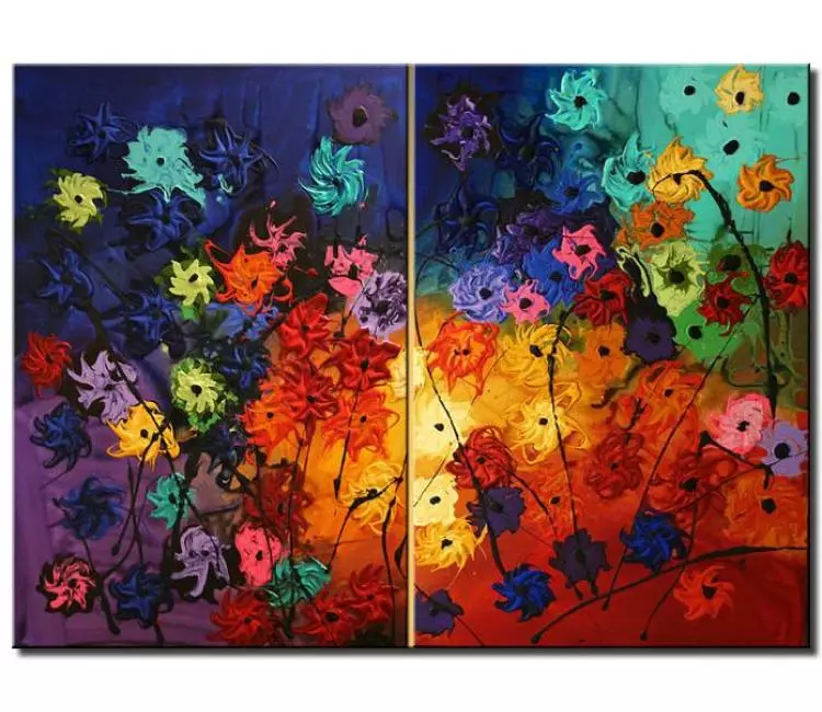 floral painting - colorful textured abstract flowers painting on canvas big modern floral art for living room
