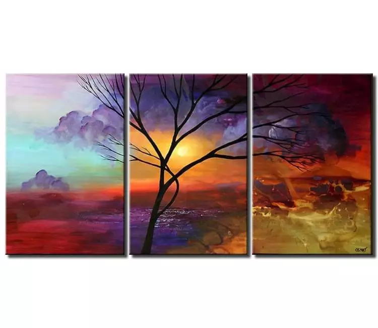 landscape paintings - big landscape tree painting on canvas colorful textured modern wall art for living room