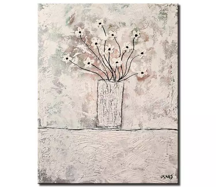 floral painting - flowers in vase painting on canvas minimalist textured white modern abstract wall art