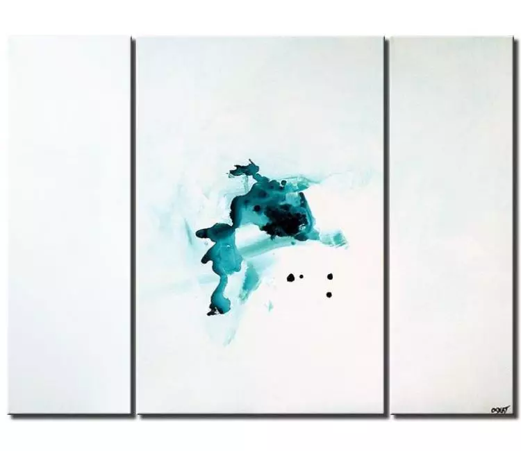 abstract painting - white teal simple abstract painting on canvas modern minimalist living room wall art