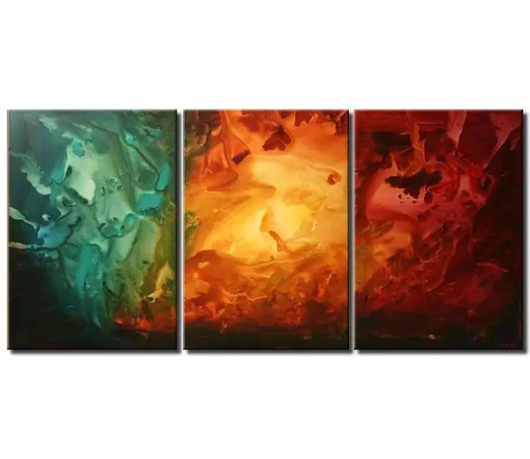 fluid painting - big abstract painting on canvas for living room large original  red turquoise modern wall art