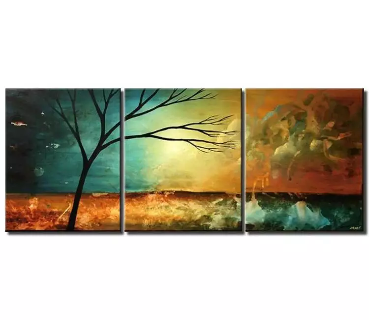 landscape paintings - big landscape tree painting on canvas large turquoise yellow modern wall art for living room