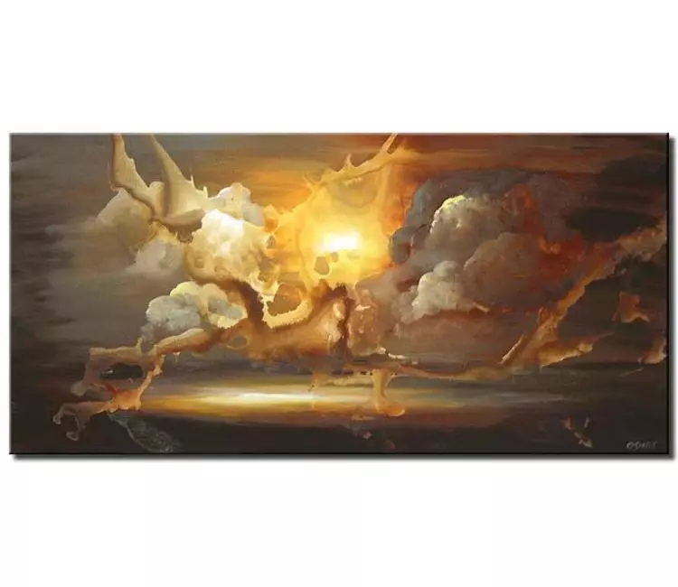 landscape paintings - abstract sunrise painting on canvas modern grey yellow landscape wall art