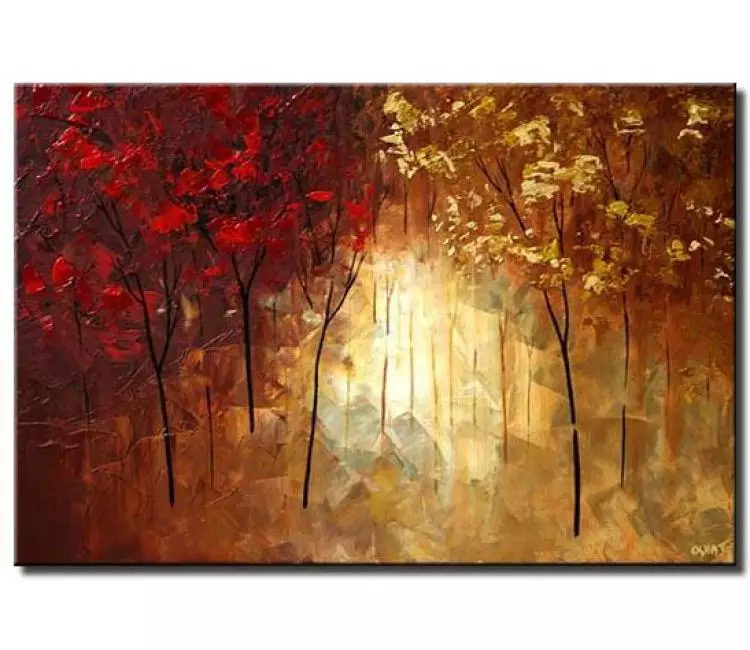 forest painting - landscape forest art on canvas textured trees painting modern Fall wall art for living room