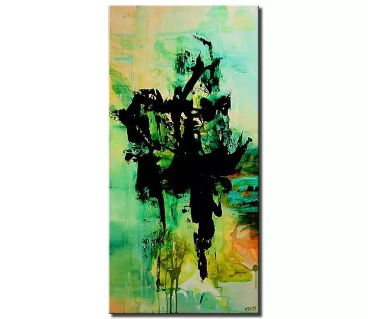 abstract painting - vertical green abstract painting on canvas modern textured wall art