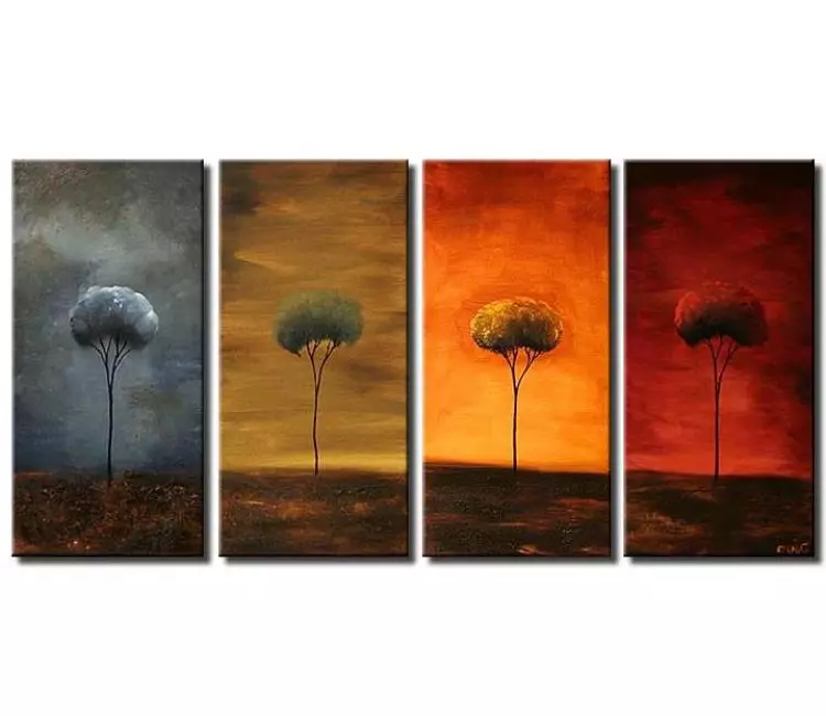 landscape paintings - abstract tree painting on canvas modern multi panel earth tone colors landscape painting