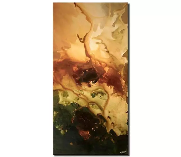 fluid painting - vertical modern green beige beautiful abstract painting on canvas best abstract art