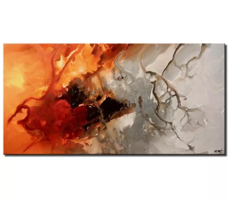 fluid painting - orange grey abstract painting on canvas modern wall art for living room bedroom art