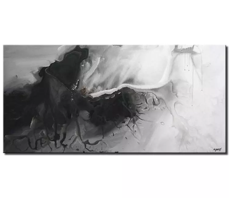 fluid painting - black white abstract painting on canvas modern minimalist beautiful abstract art for living room