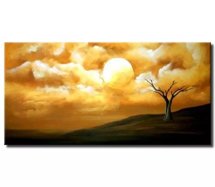landscape paintings - surreal landscape moon painting on canvas modern earth tone colors abstract painting