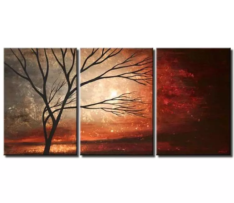 landscape paintings - big landscape tree painting on canvas red grey large modern abstract tree painting