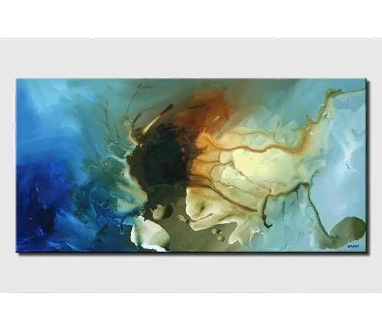 fluid painting - beautiful abstract art blue yellow green modern abstract painting on canvas for living room