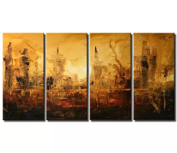 cityscape painting - big modern abstract cityscape painting on canvas neutral wall art for living room