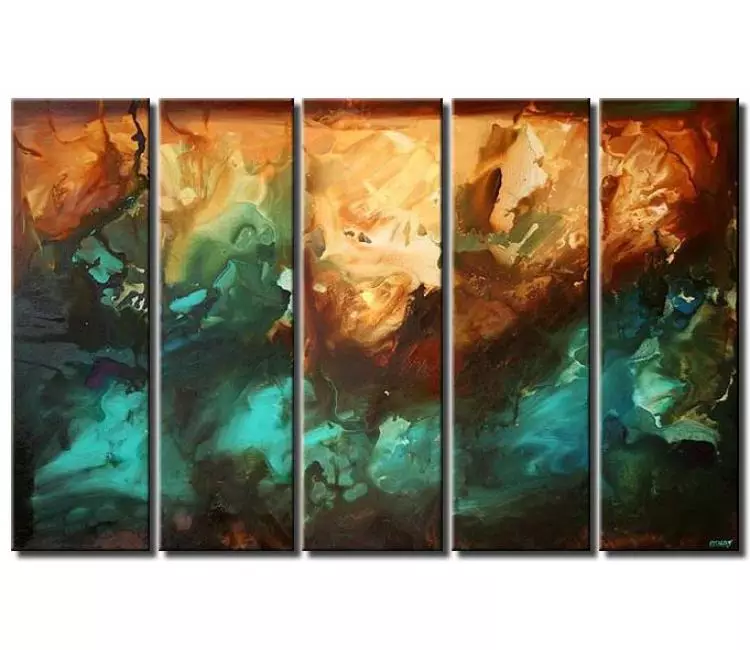 fluid painting - big turquoise beige abstract painting on large canvas art modern beautiful wall art for living room dining room art