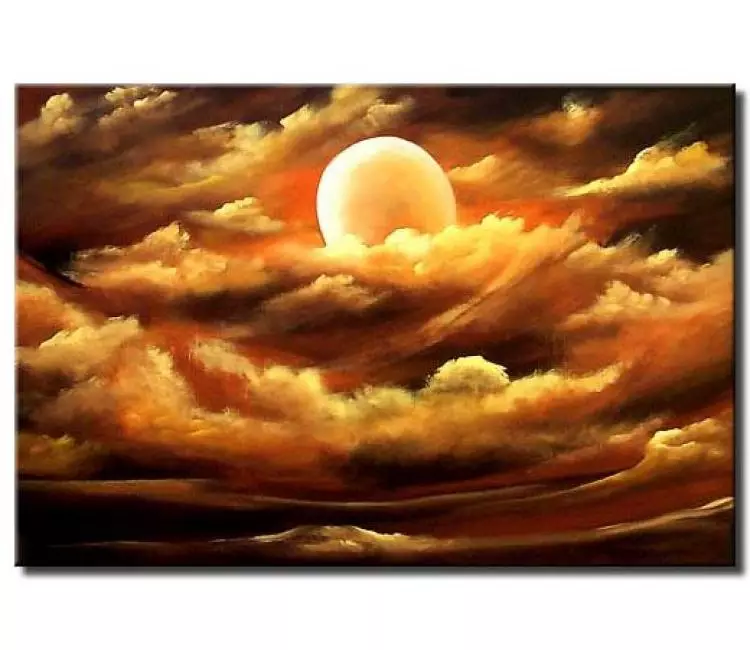 landscape paintings - surreal cloudy moon landscape painting on canvas modern earth tone colors brown abstract art