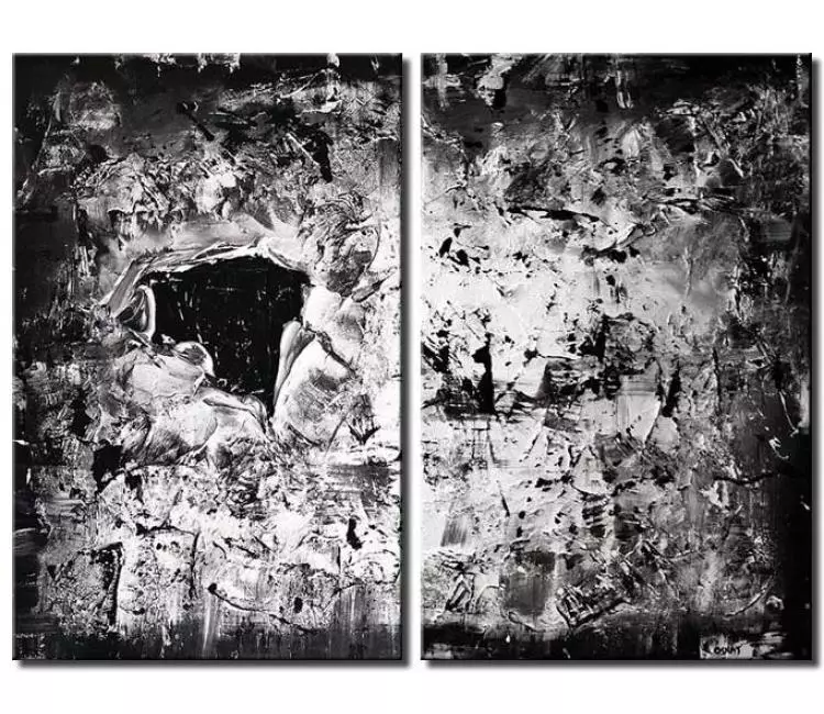 abstract painting - original modern black white abstract painting on canvas minimalist textured large modern art