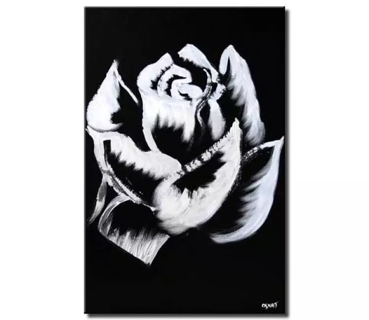 landscape paintings - original white rose painting on canvas minimalist white black modern abstract art