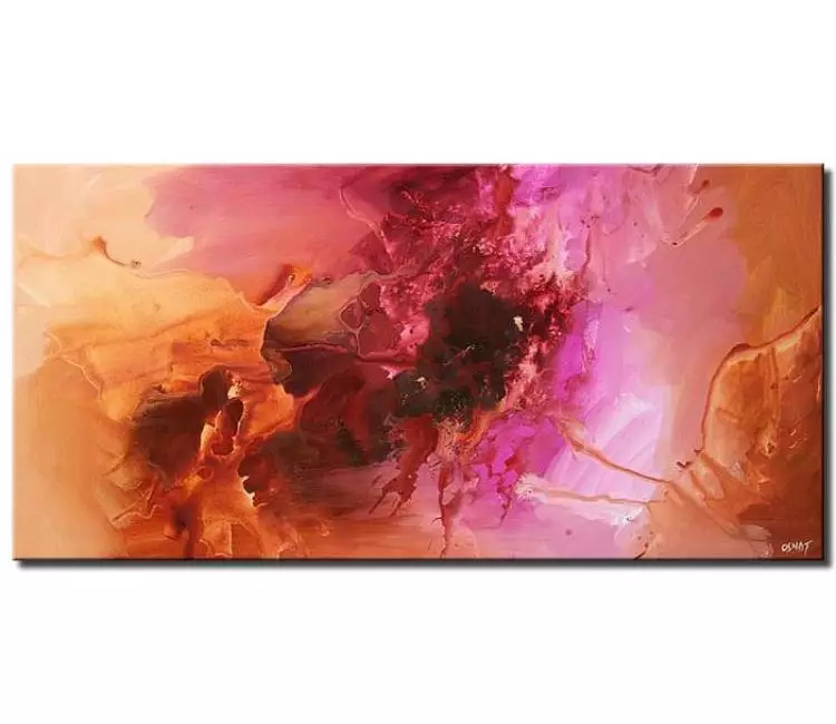 fluid painting - pink orange abstract painting on canvas beautiful best modern abstract art for living room