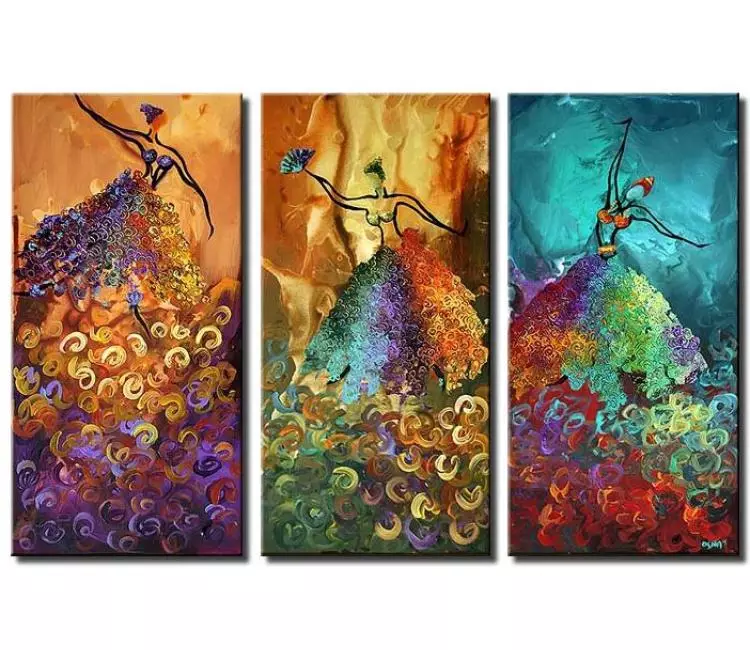 figure painting - abstract dancers painting on canvas colorful modern wall art women dancing