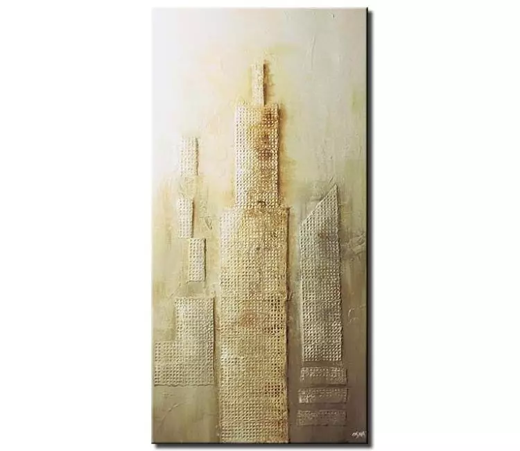 abstract painting - neutral vertical city painting on canvas modern wall art mixed media painting