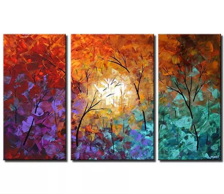 forest painting - colorful modern palette knife forest painting on canvas big abstract trees painting modern wall art