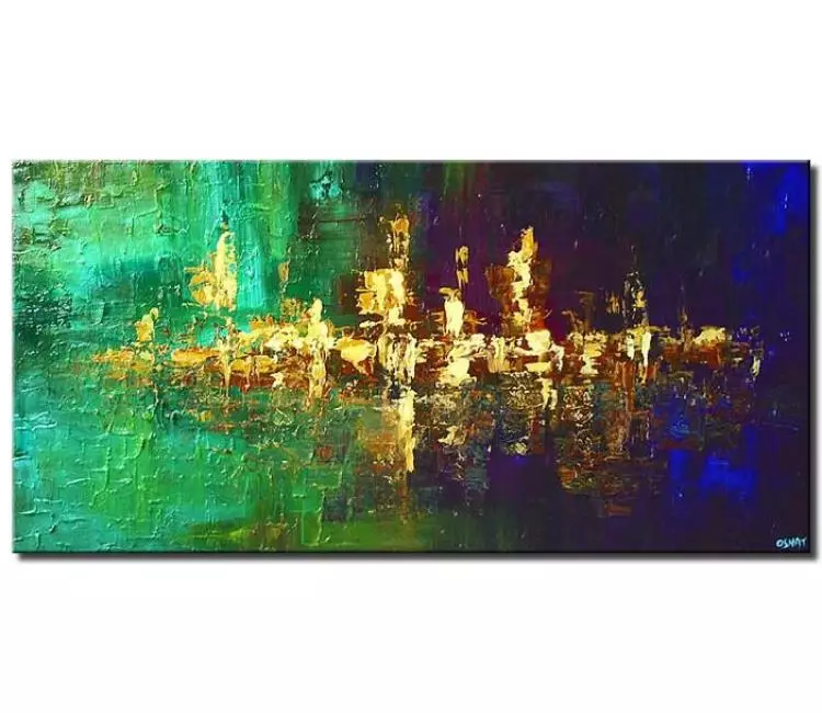 abstract painting - original abstract painting on canvas green purple textured modern living room wall art for living room
