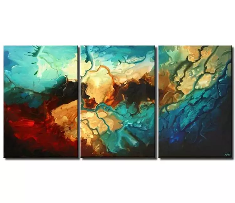 abstract painting - big modern abstract painting large canvas art big living room wall art in turquoise red teal colors