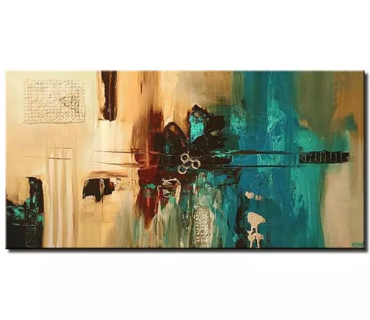 abstract painting - modern turquoise beige abstract painting on canvas original acrylic neutral contemporary art