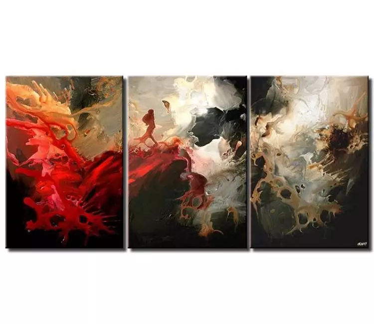 abstract painting - big abstract painting on multi panel minimalist large canvas art black white red modern living room wall art