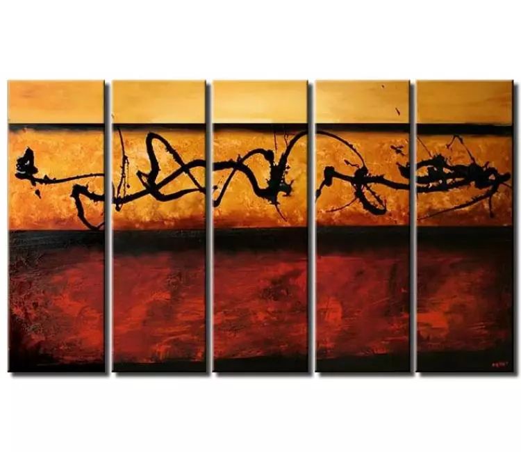 abstract painting - red gold large abstract painting on canvas big multi panel modern wall art for living room