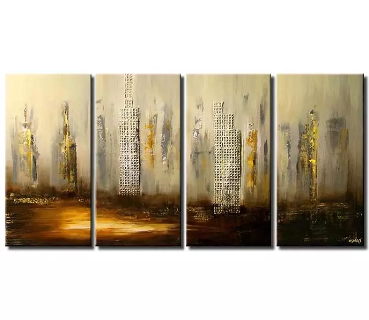 cityscape painting - big neutral color abstract city painting on canvas large modern wall art