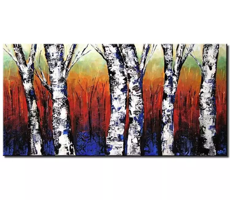 landscape paintings - modern palette knife birch trees painting on canvas art textured original abstract forest painting