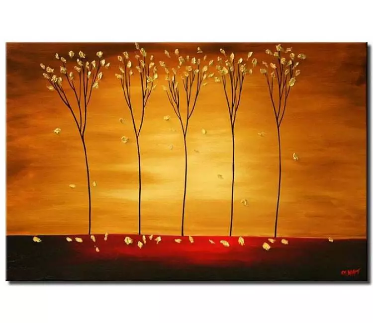 landscape paintings - contemporary abstract trees painting on canvas red gold modern wall art