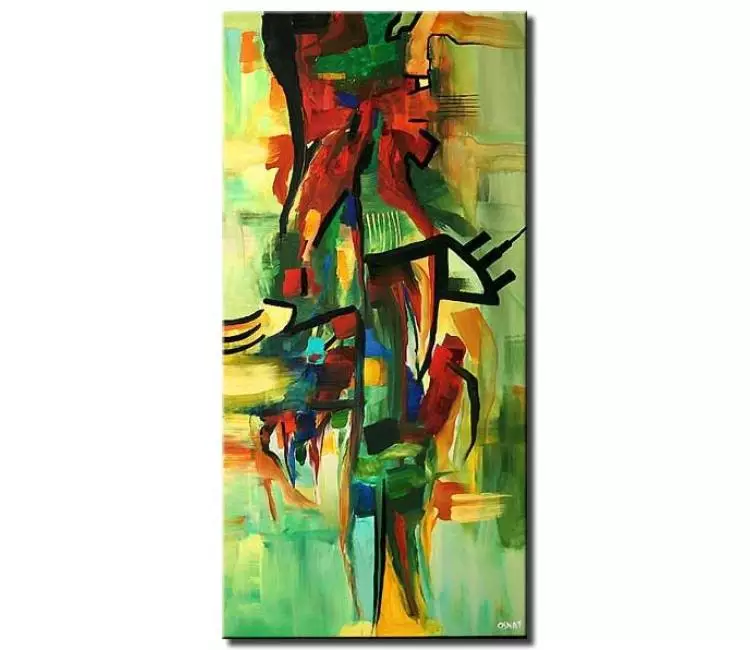 abstract painting - vertical green abstract painting on canvas modern expressionist wall art