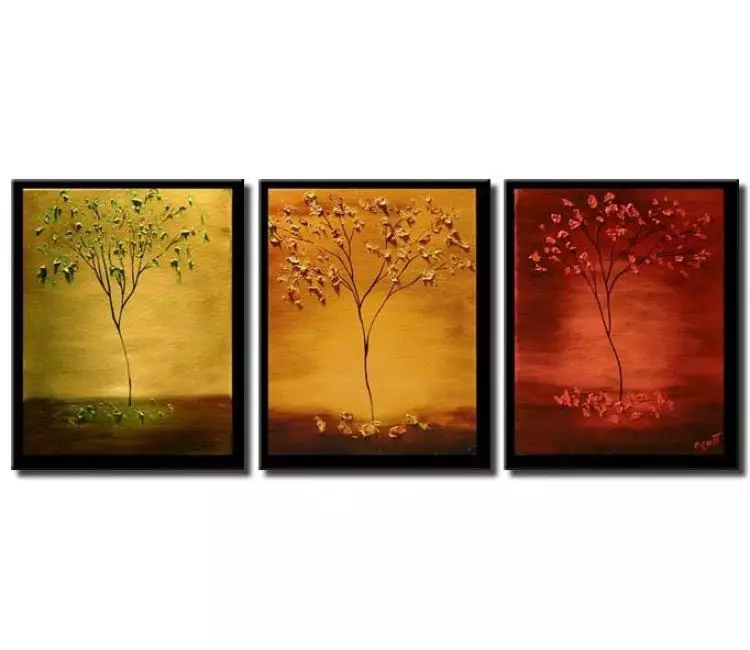 landscape paintings - colorful abstract trees painting on canvas modern red orange yellow multi panel painting