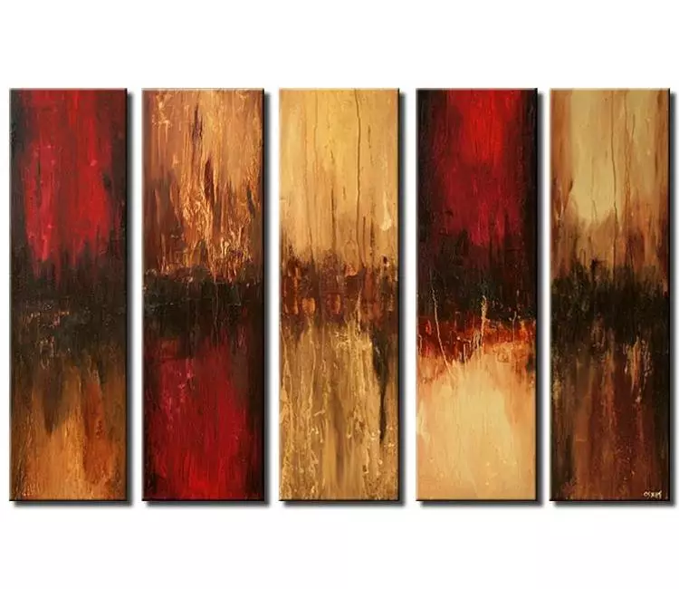 abstract painting - big multi panel abstract art on canvas minimalist red beige large canvas art living room wall decor