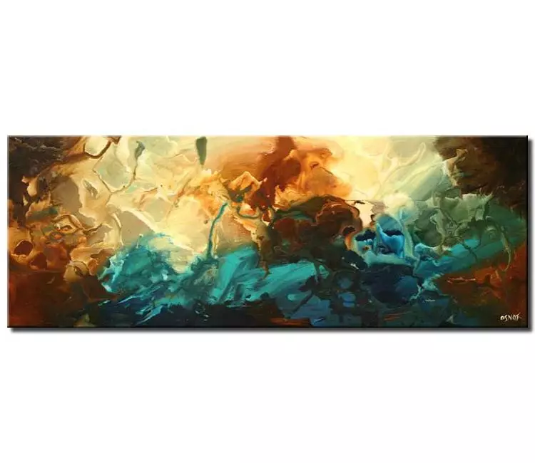 abstract painting - teal yellow rust abstract painting on canvas modern big wall art for living room