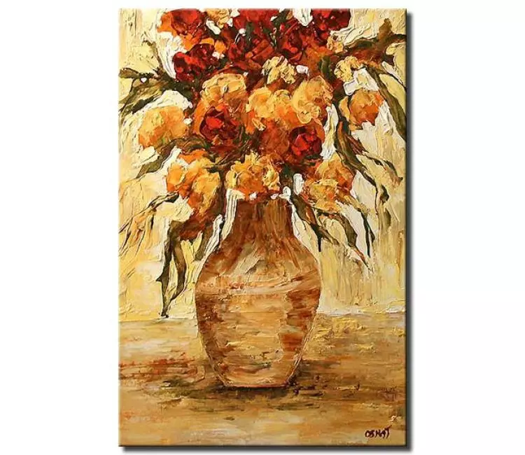 floral painting - flowers in vase abstract painting on canvas modern neutral expressionist art