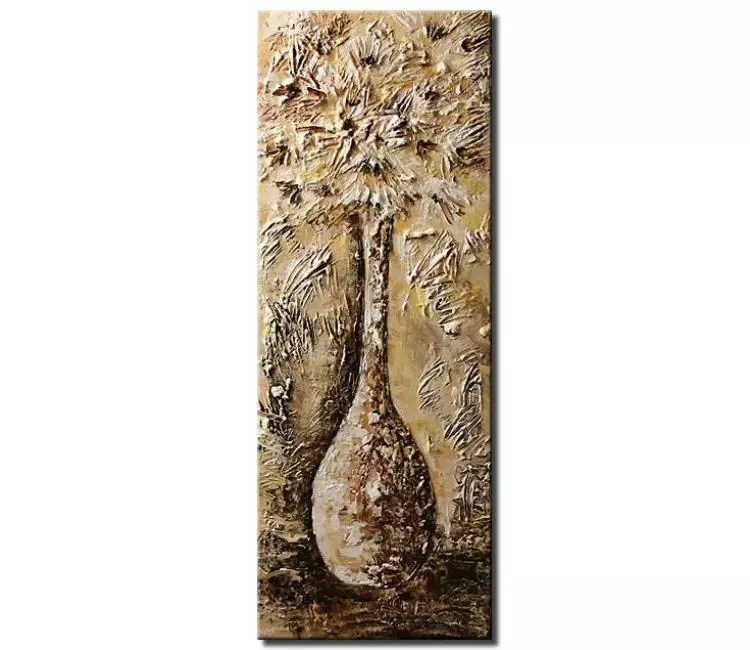 floral painting - minimalist flowers in vase abstract painting on canvas neutral beige brown wall art textured modern