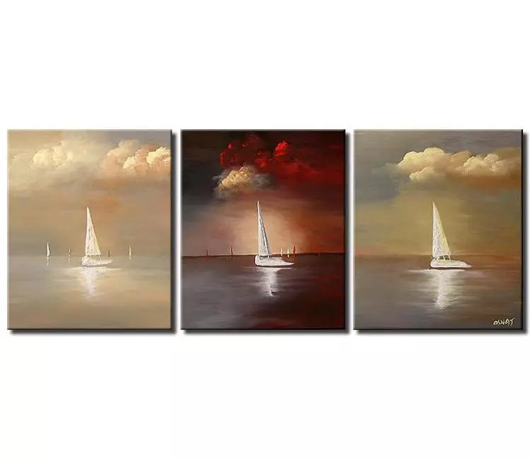 sailboats painting - minimalist Sailboats Painting on canvas stormy clouds modern multi panel abstract Seascape Painting